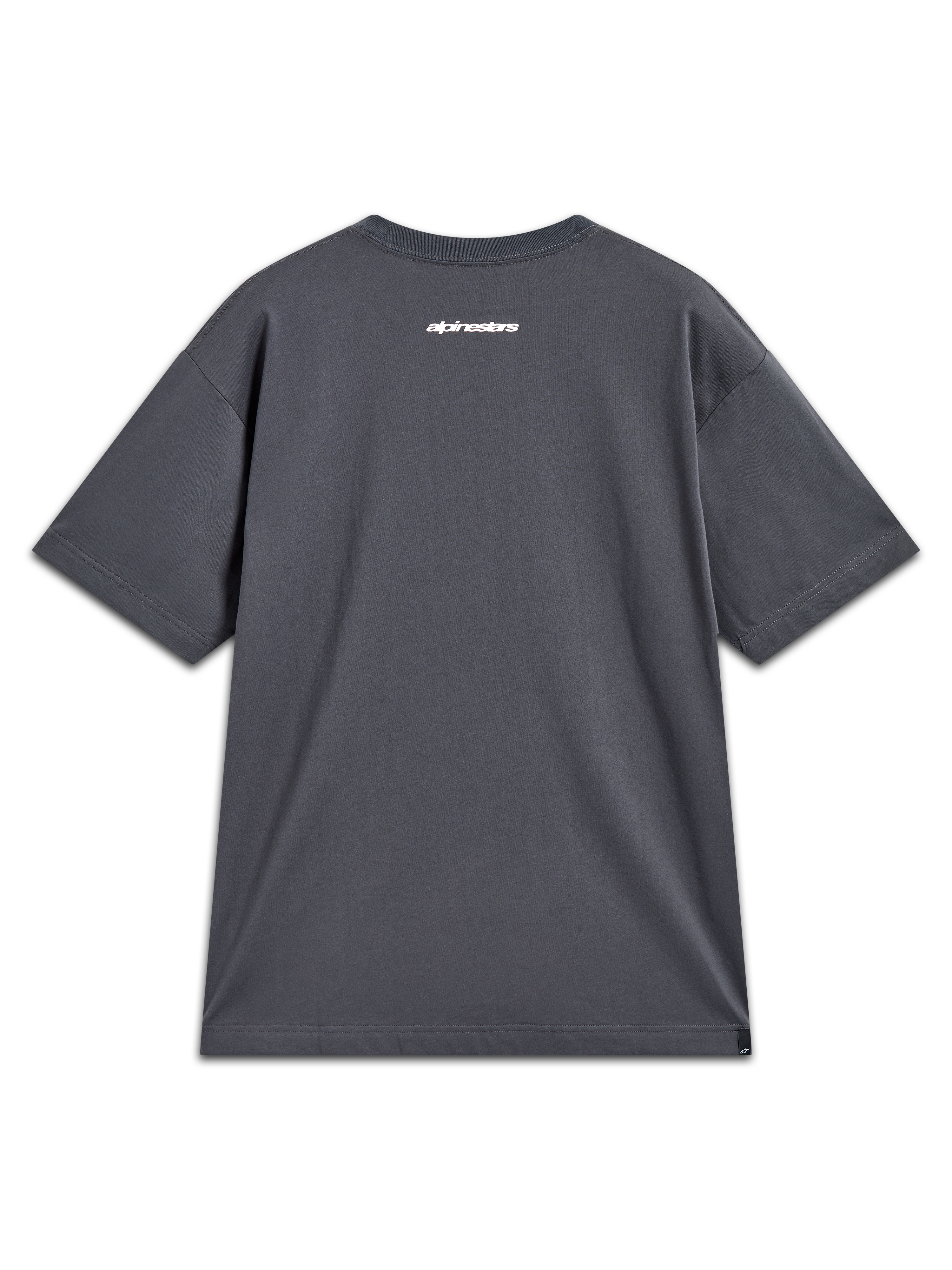 Alpinestars Prelude Oversized CSF Tee, t-shirt à manches courtes gris, vue de dos avec logo Alpinestars blanc, style sportswear décontracté