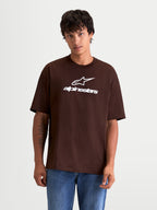 Alpinestars T-Shirt Prelude Oversized CSF, t-shirt de sportswear à manches courtes pour homme, marron avec logo Astars blanc sur la poitrine, coupe oversized décontractée, mélange de coton et polyester