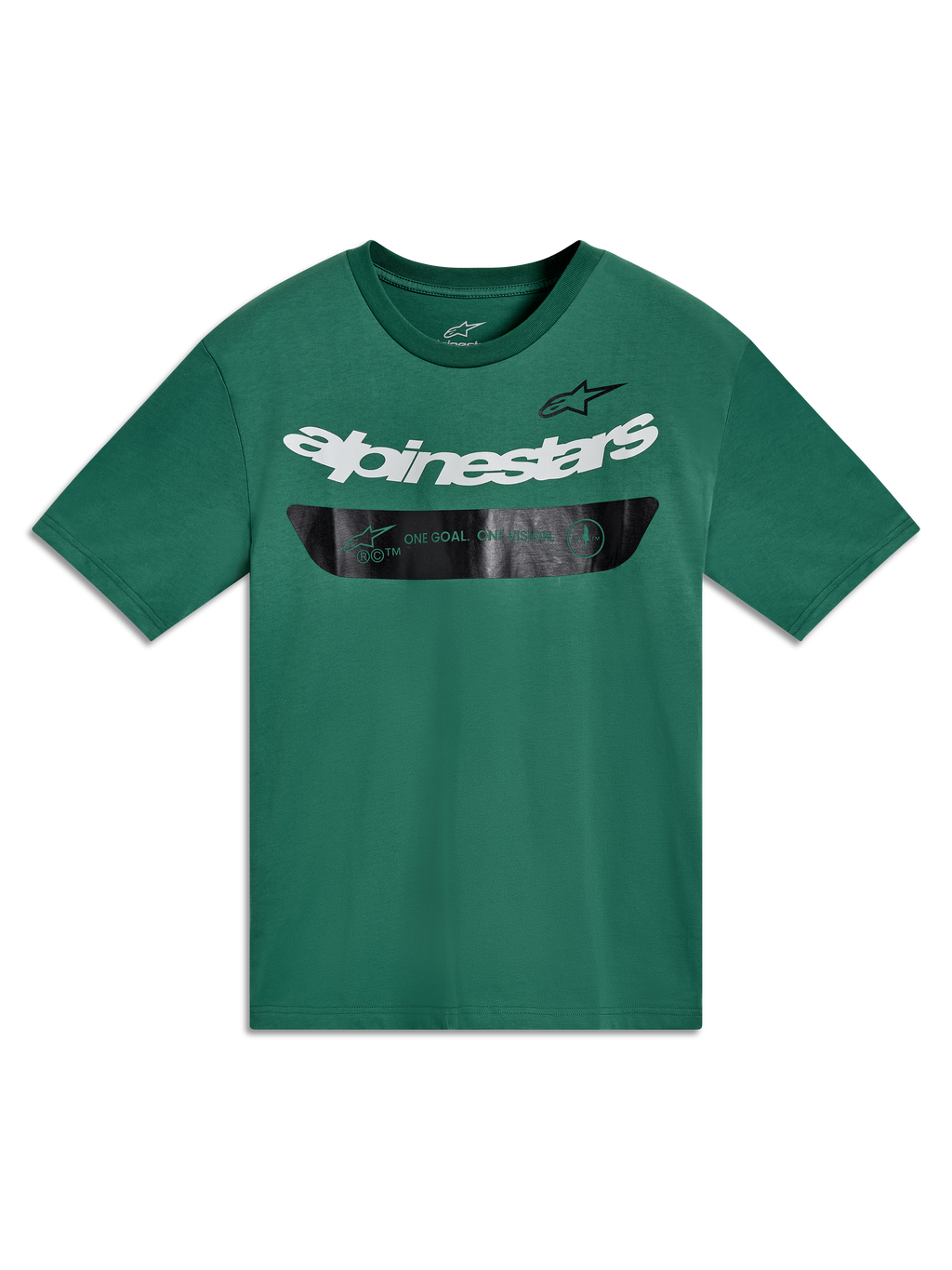 Alpinestars Singular CSF Tee, t-shirt à manches courtes, vert avec logo blanc et bande graphique noire, style sportswear motorsport