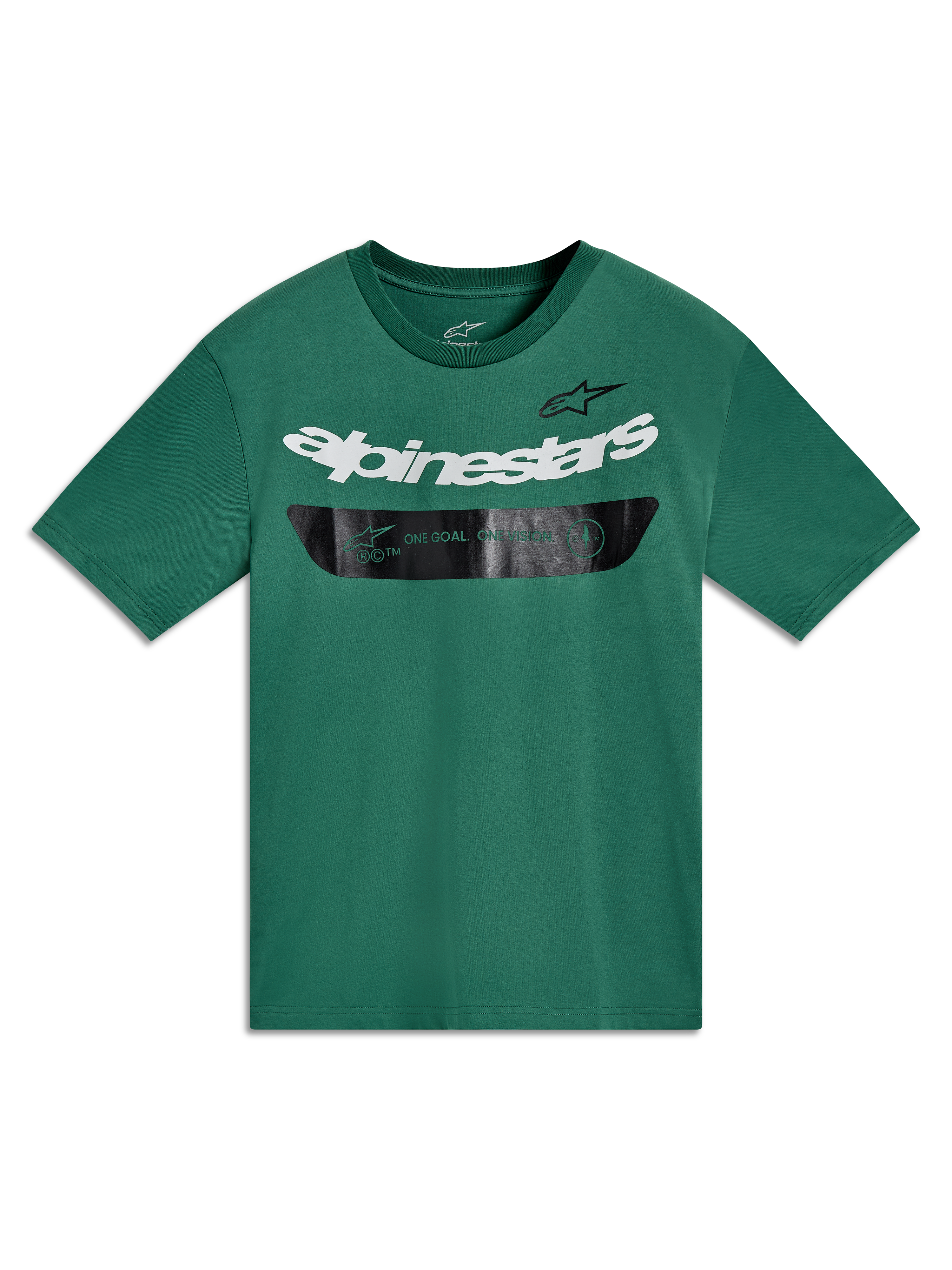 Alpinestars Singular CSF Tee, t-shirt à manches courtes, vert avec logo blanc et bande graphique noire, style sportswear motorsport