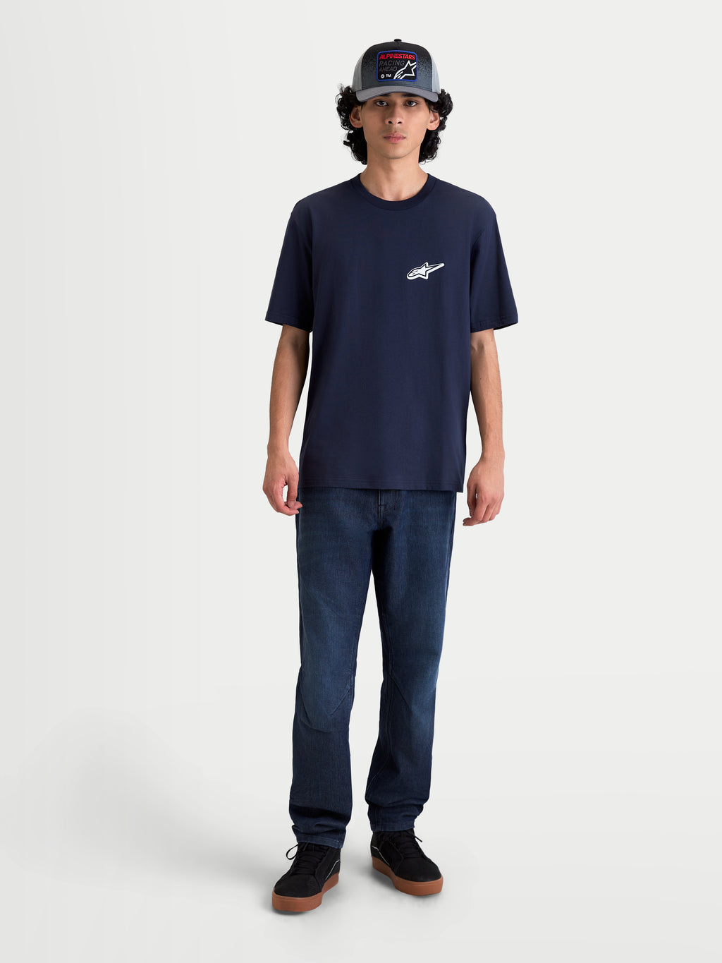 Alpinestars Meteor CSF Tee, t-shirt de sportswear à manches courtes pour homme, bleu marine avec petit logo Astars blanc sur la poitrine, mélange de coton et polyester, style motorsport décontracté