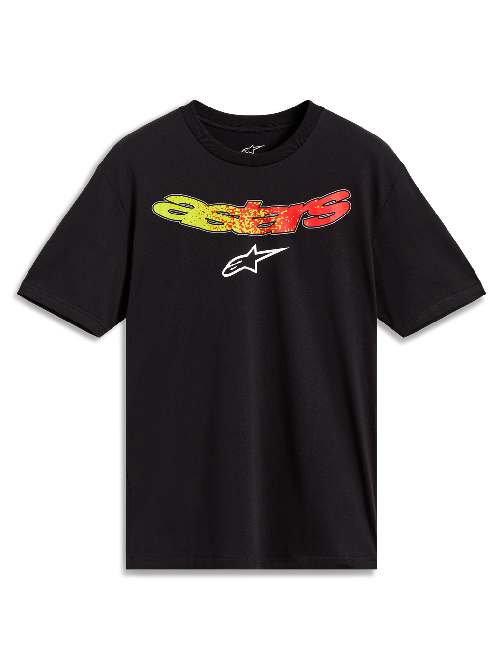 Alpinestars Elliptogrit CSF, t-shirt à manches courtes noir, graphisme Astars dégradé jaune à rouge, style sportswear