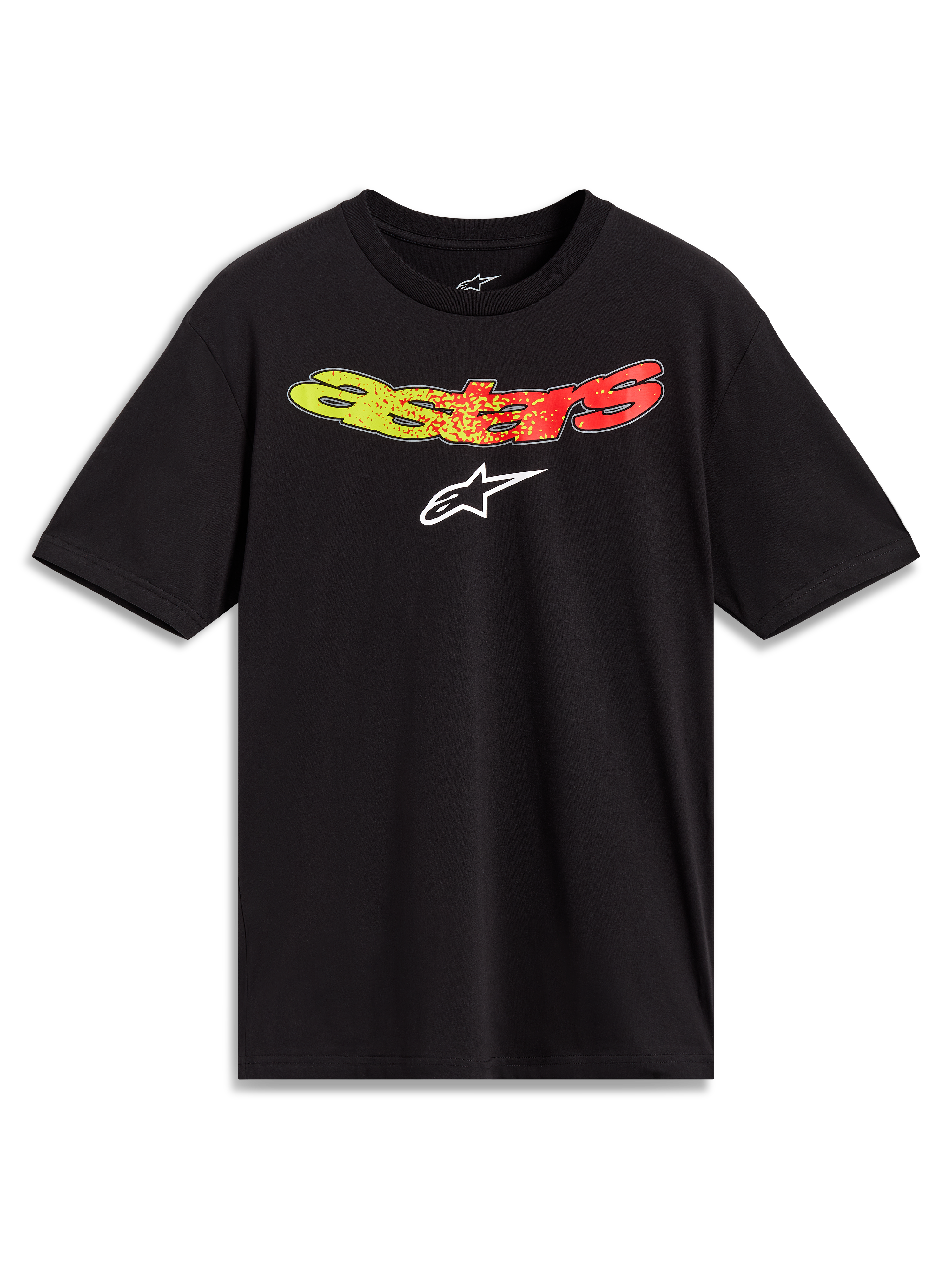 Alpinestars Elliptogrit CSF, t-shirt à manches courtes noir, graphisme Astars dégradé jaune à rouge, style sportswear