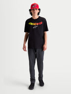 Alpinestars T-Shirt Elliptogrit CSF, t-shirt à manches courtes pour homme, noir avec logo Astars en dégradé jaune et rouge, vêtement sportswear décontracté, mélange coton-polyester