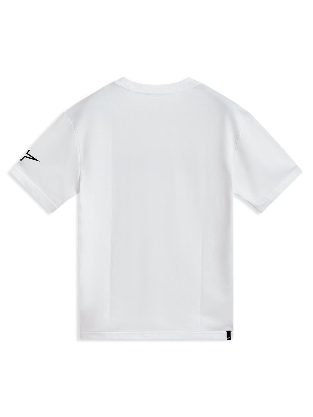Alpinestars P1 CSF Tee, t-shirt blanc à manches courtes, vue de dos avec logo de manche noir et étiquette, coton doux