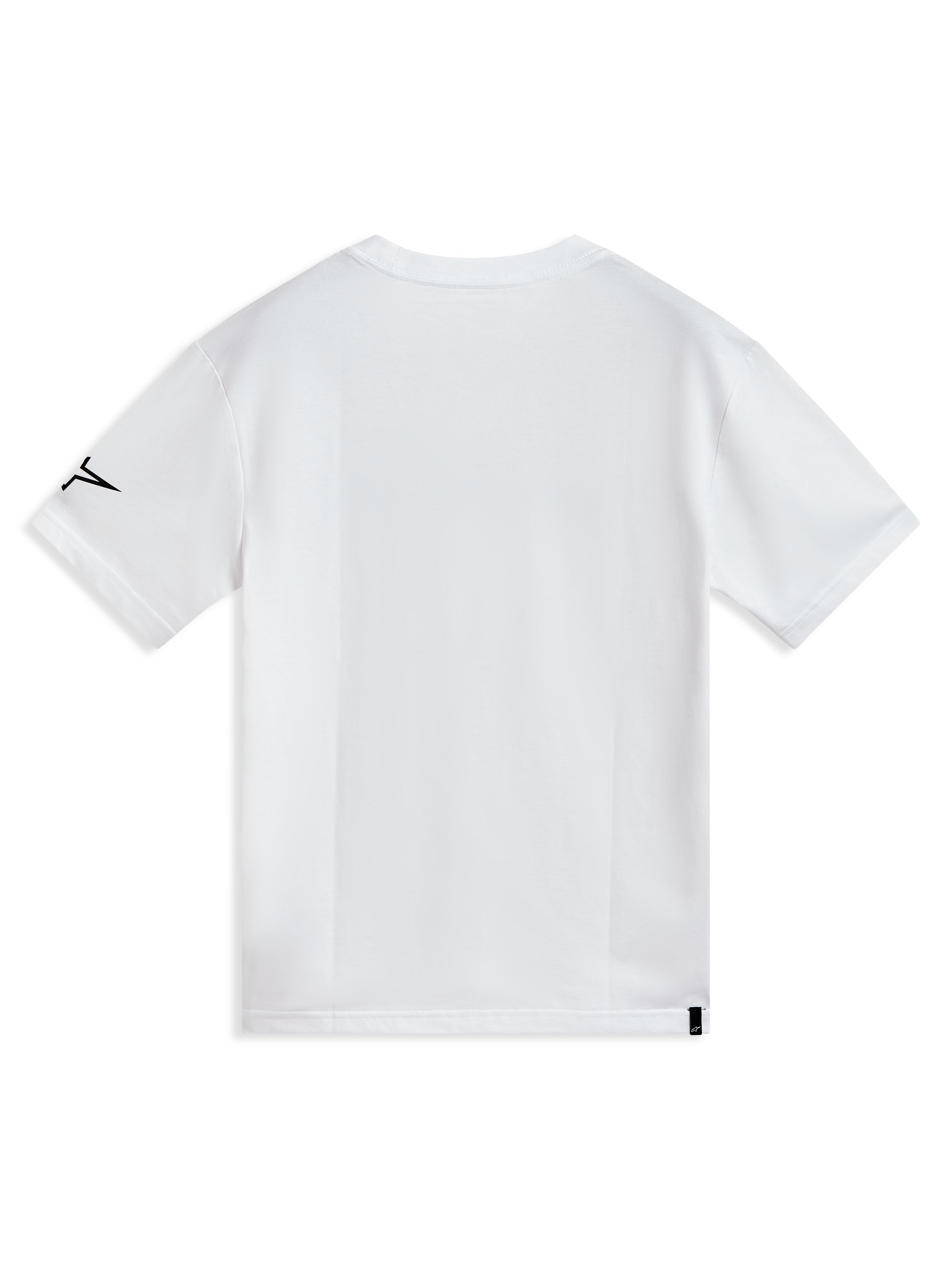 Alpinestars P1 CSF Tee, t-shirt blanc à manches courtes, vue de dos avec logo de manche noir et étiquette, coton doux