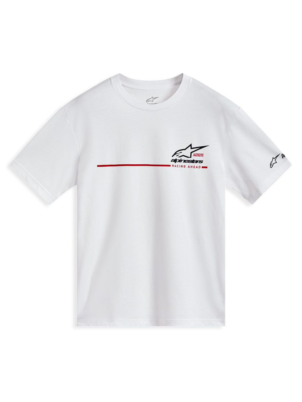 Alpinestars P1 CSF, t-shirt à manches courtes blanc, style sportswear avec bande de course rouge et logo Astars noir.