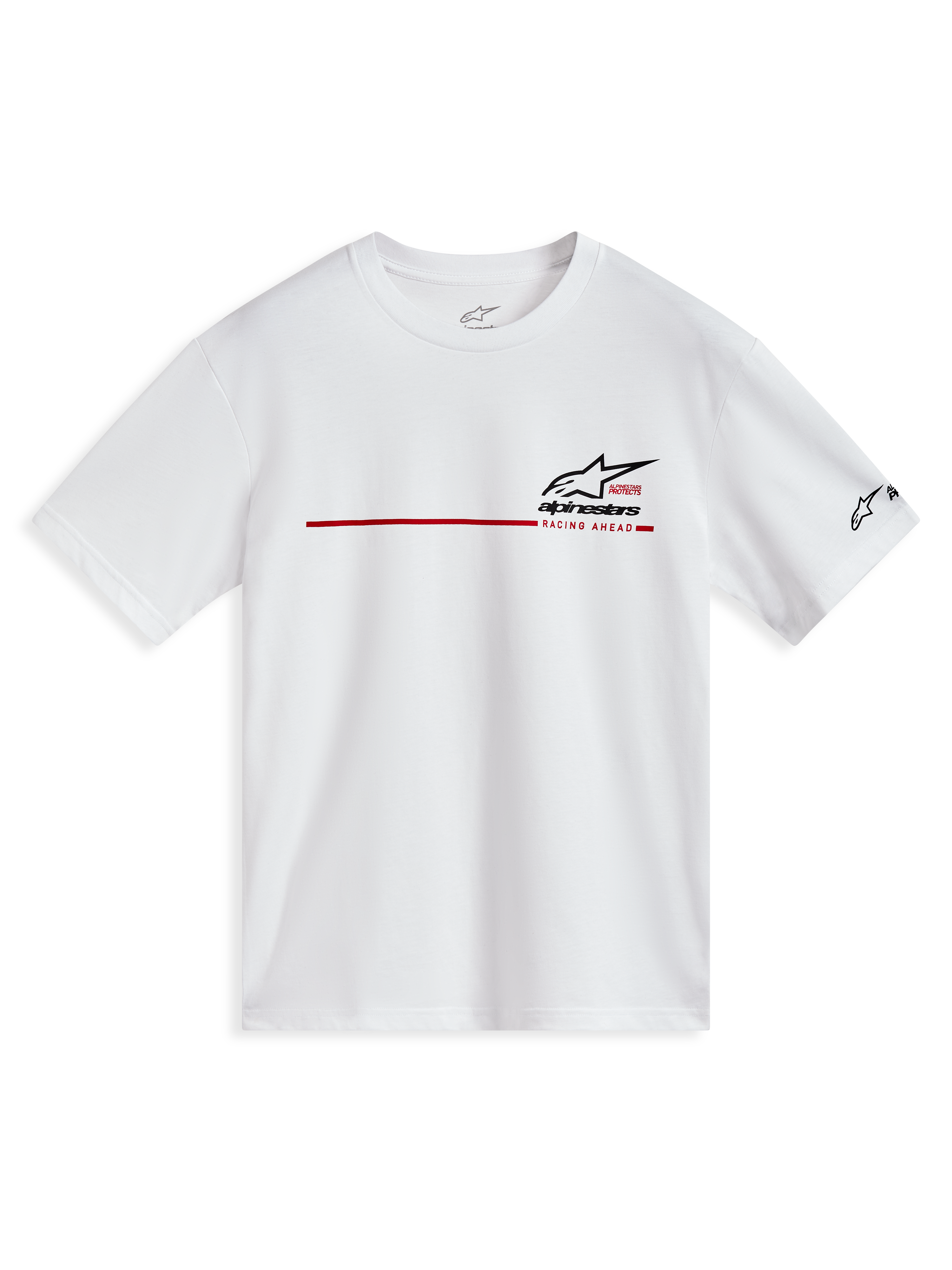 Alpinestars P1 CSF, t-shirt à manches courtes blanc, style sportswear avec bande de course rouge et logo Astars noir.