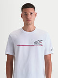 Alpinestars T-Shirt P1 CSF, t-shirt sportswear à manches courtes, blanc avec graphisme rouge et noir, logo Astars, bande de course rouge et texte 'Racing Ahead', mélange de coton et polyester