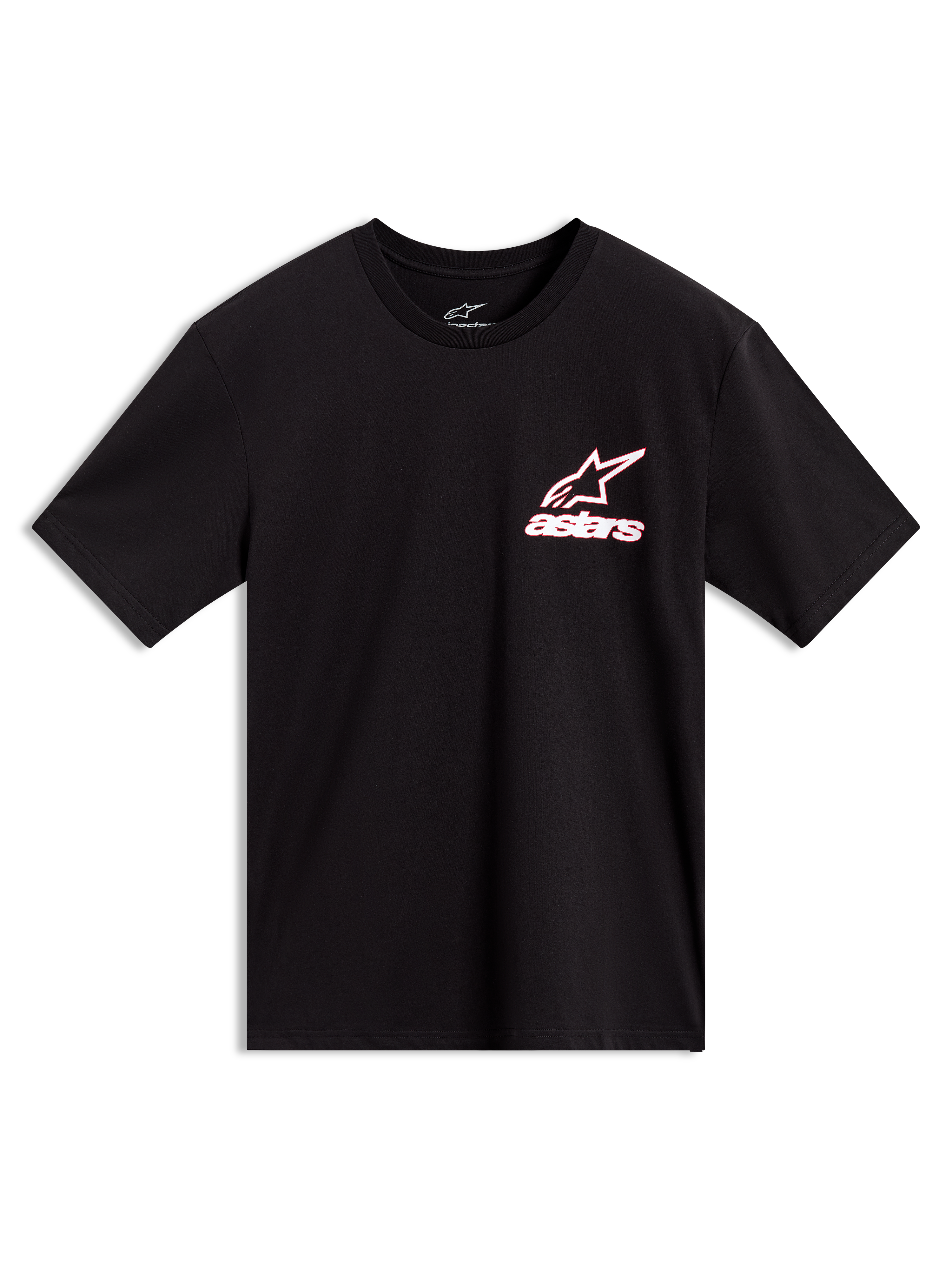 Alpinestars Lineout CSF Tee, t-shirt à manches courtes noir, logo Astars blanc et rouge sur la poitrine, style sportswear