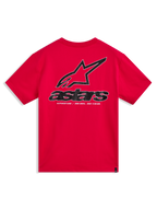 Alpinestars Lineout CSF Tee, t-shirt à manches courtes rouge, grand logo Astars noir et blanc au dos, style sportswear décontracté