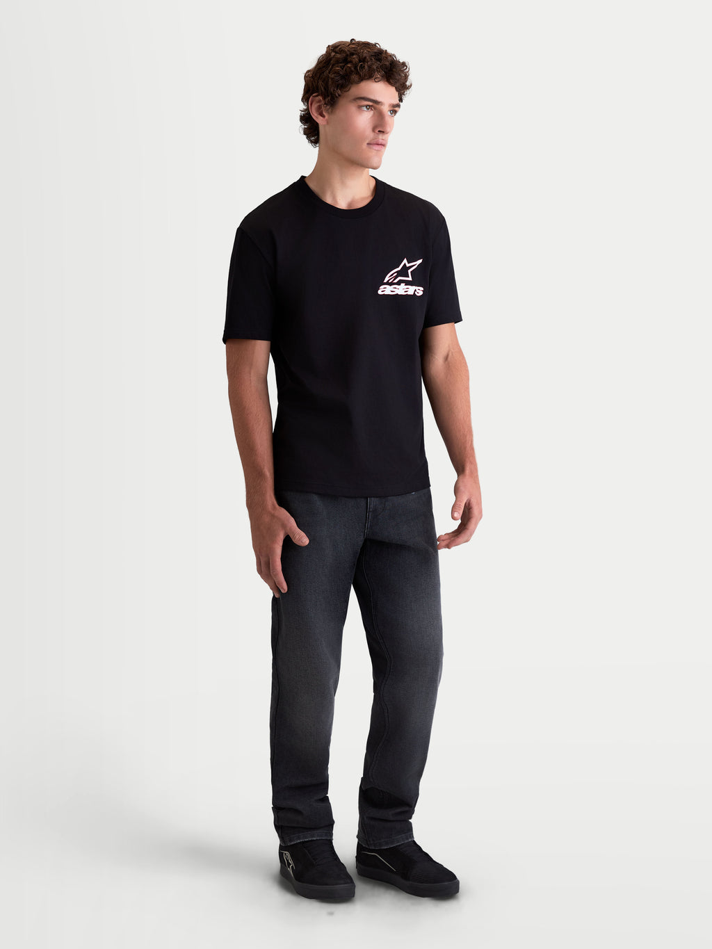Alpinestars T-Shirt Lineout CSF, t-shirt à manches courtes sportswear pour homme, noir avec logo Astars blanc sur la poitrine, mélange premium de coton et polyester, style décontracté