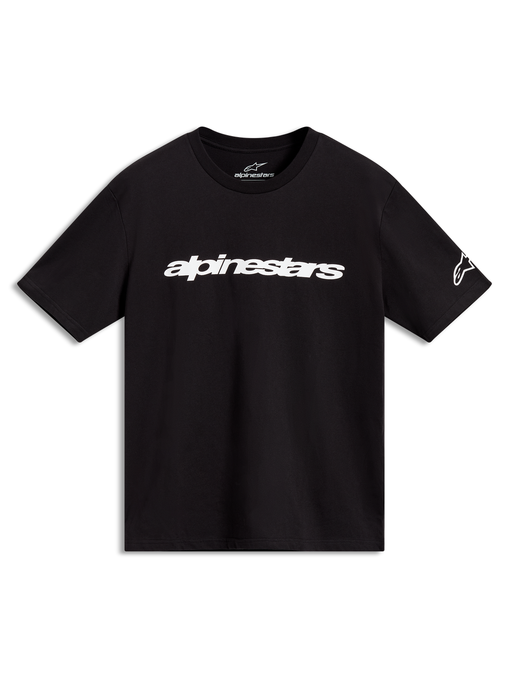 Alpinestars Race Wordmark CSF Tee, t-shirt à manches courtes noir avec logo linéaire blanc sur la poitrine, style sportswear.