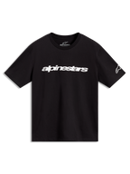 Alpinestars Race Wordmark CSF Tee, t-shirt à manches courtes noir avec logo linéaire blanc sur la poitrine, style sportswear.