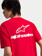 Alpinestars Combo Back CSF Tee, Sportswear Short Sleeve T-Shirt, Red and White, featuring a large white Astars logo and wordmark on the back, on-model view.