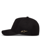 Alpinestars County Canvas Hat, black curved bill sportswear cap with structured crown and gold side logo.