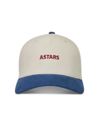 Alpinestars County Canvas Casquette, casquette sportswear sable et bleue avec logo Astars rouge brodé et visière courbée