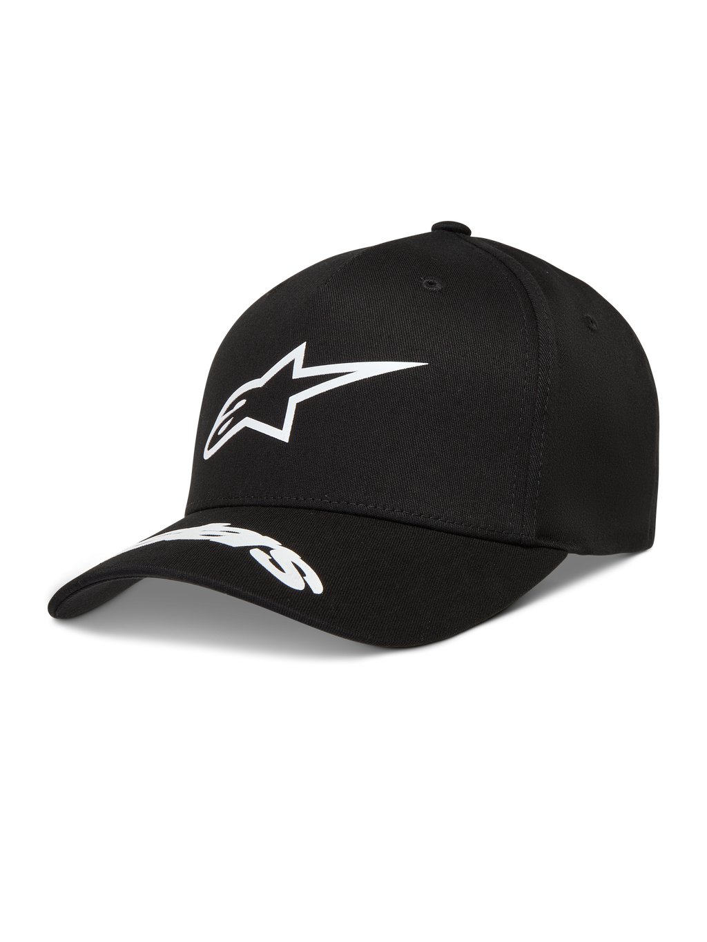 Alpinestars Arclight, casquette noire en sergé avec logo blanc en relief et visière incurvée, style sportswear
