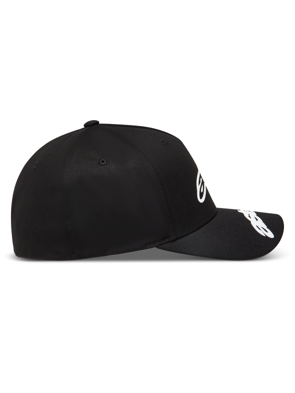 Alpinestars Arclight Casquette, casquette sportswear noire et blanche avec logos en relief, vue de profil