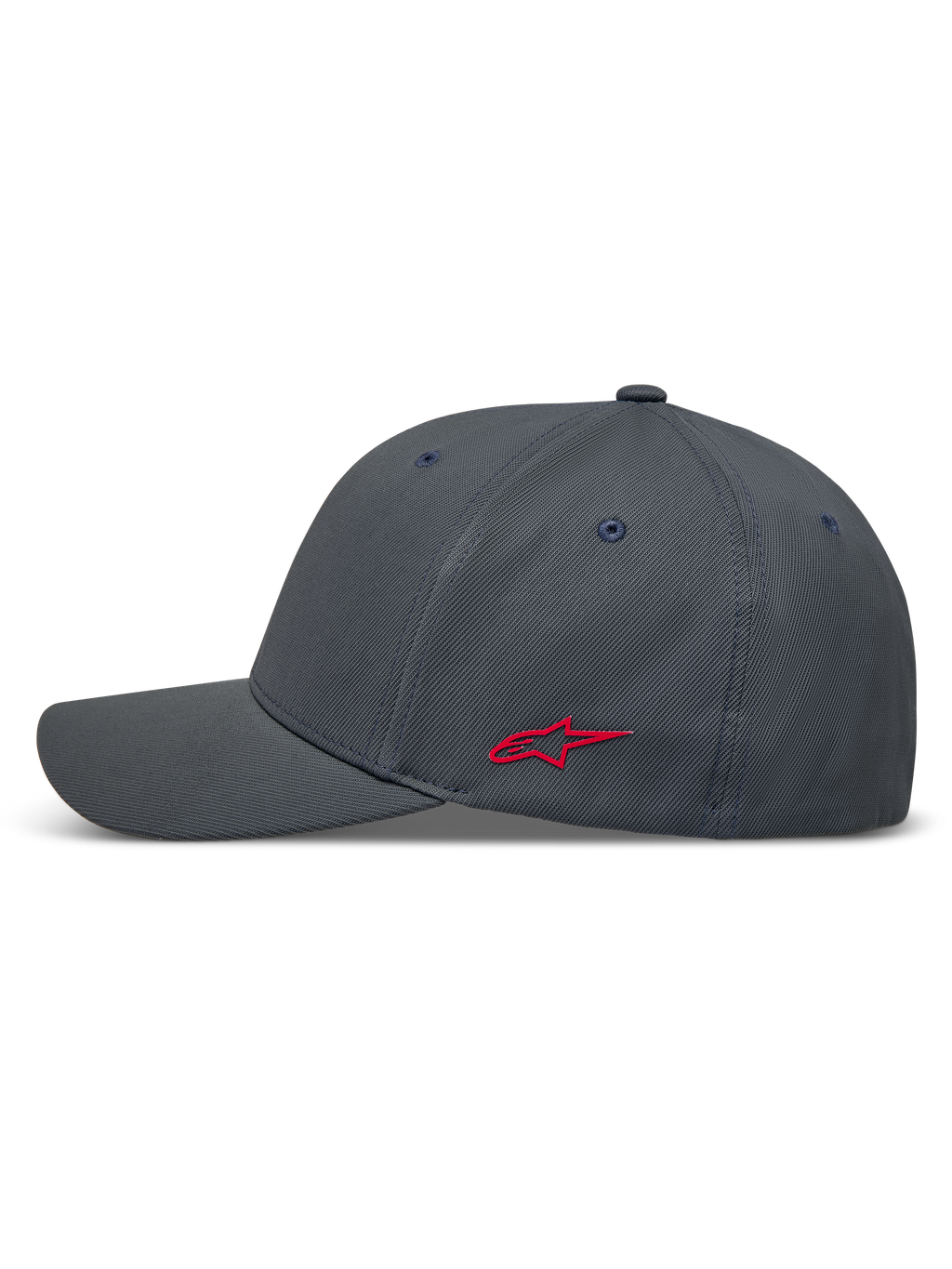 Alpinestars Points, casquette sportswear gris foncé avec logo latéral rouge, tissu technique nylon tactel et dos flexible.