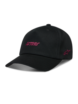 Alpinestars Explorer Strapback Hat, black sportswear cap with pink Astars logo embroidery and structured crown.