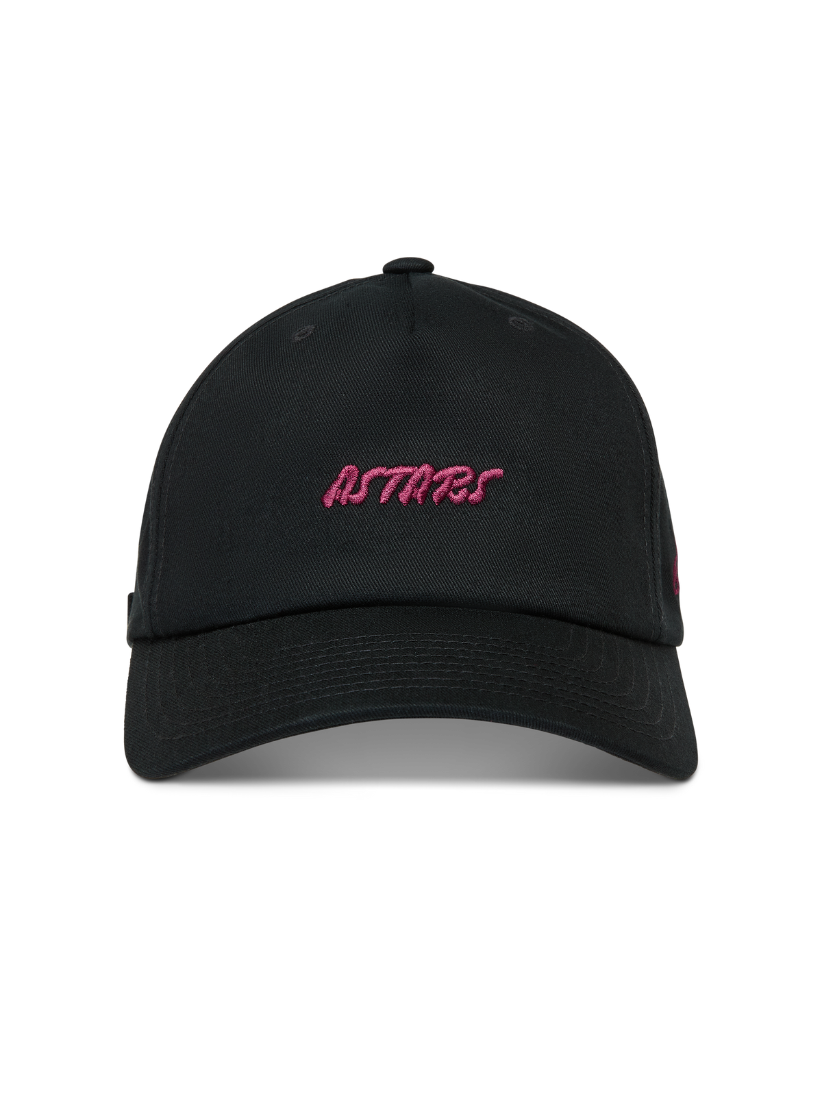 Alpinestars Explorer Strapback, casquette de sportswear noire avec logo Astars brodé rose et visière incurvée