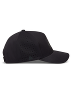Alpinestars Algo Perf Adjustable Hat, black sportswear cap featuring side perforation, tech fabric, and curved bill.