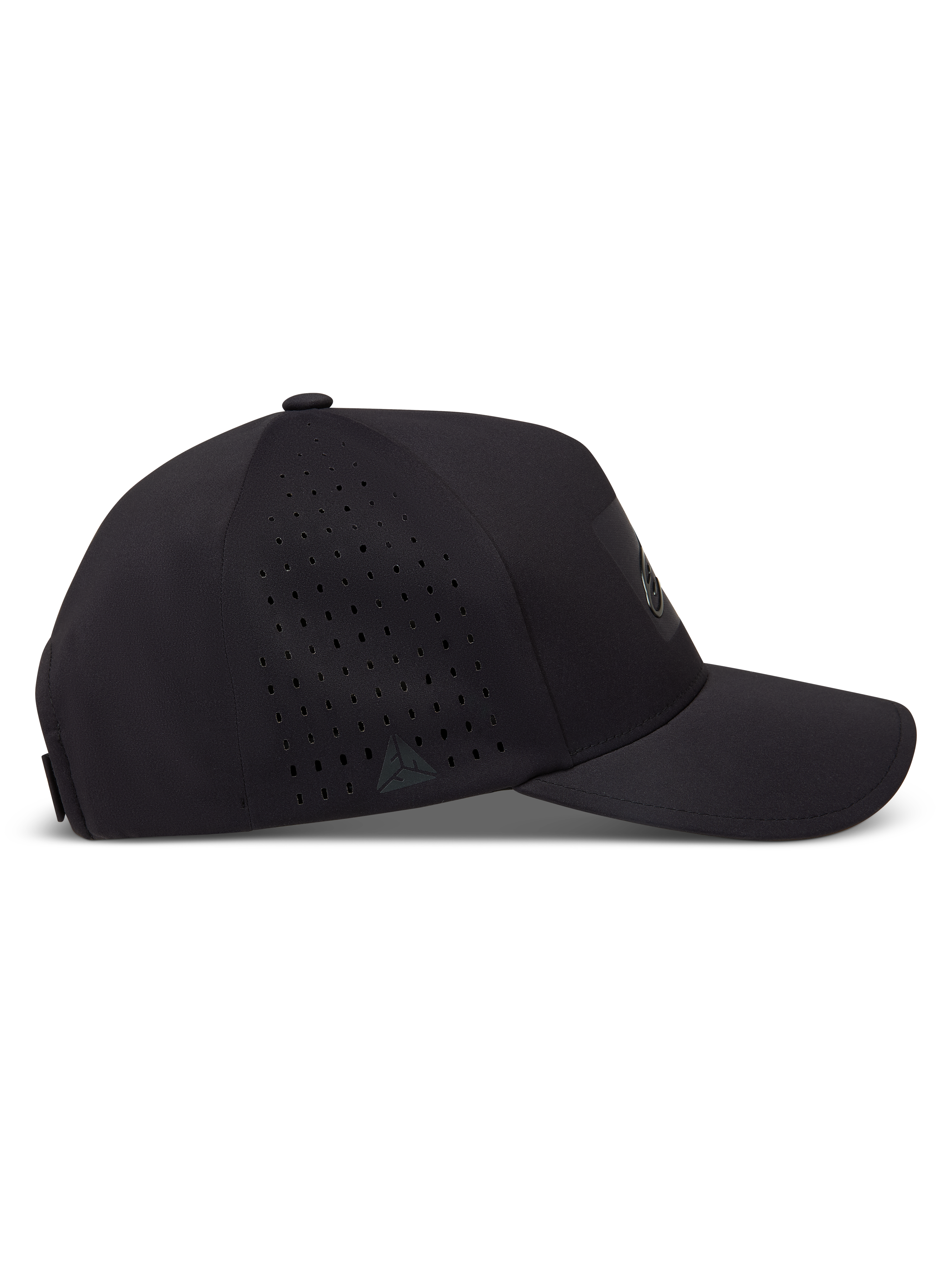 Alpinestars Algo Perf Adjustable Hat, black sportswear cap featuring side perforation, tech fabric, and curved bill.