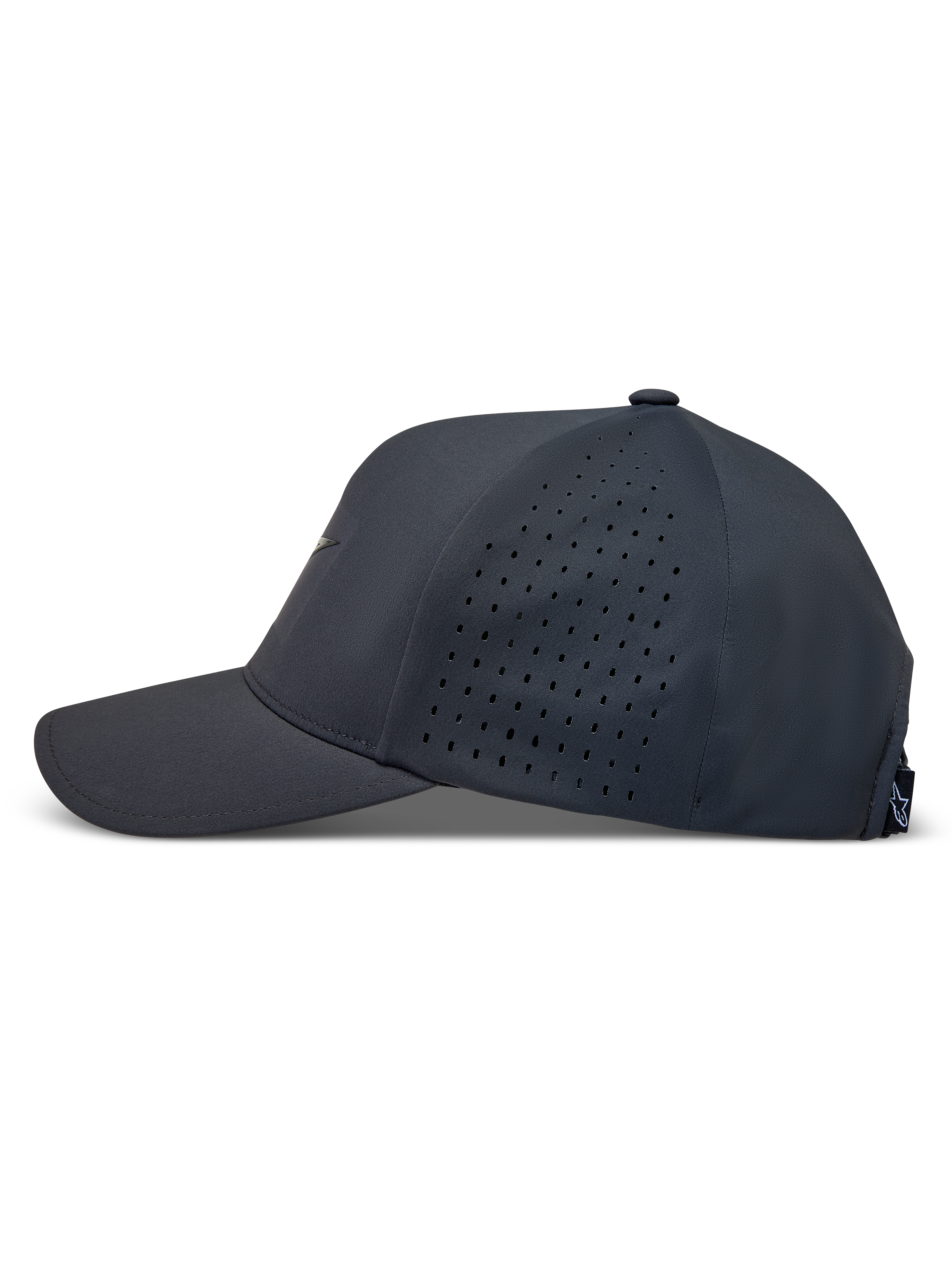 Alpinestars Algo Perf Adjustable, casquette gris foncé en tissu technique avec perforations latérales et visière courbée.