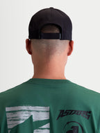 Alpinestars Algo Perf Adjustable Hat, Black Motorsport-Inspired Sportswear Cap, Rear View on Model showing Adjustable Closure, Technical Fabric Construction, Unisex.