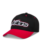 Alpinestars Retro Snapback, casquette de sportswear noire et rouge, visière incurvée et logo Astars brodé