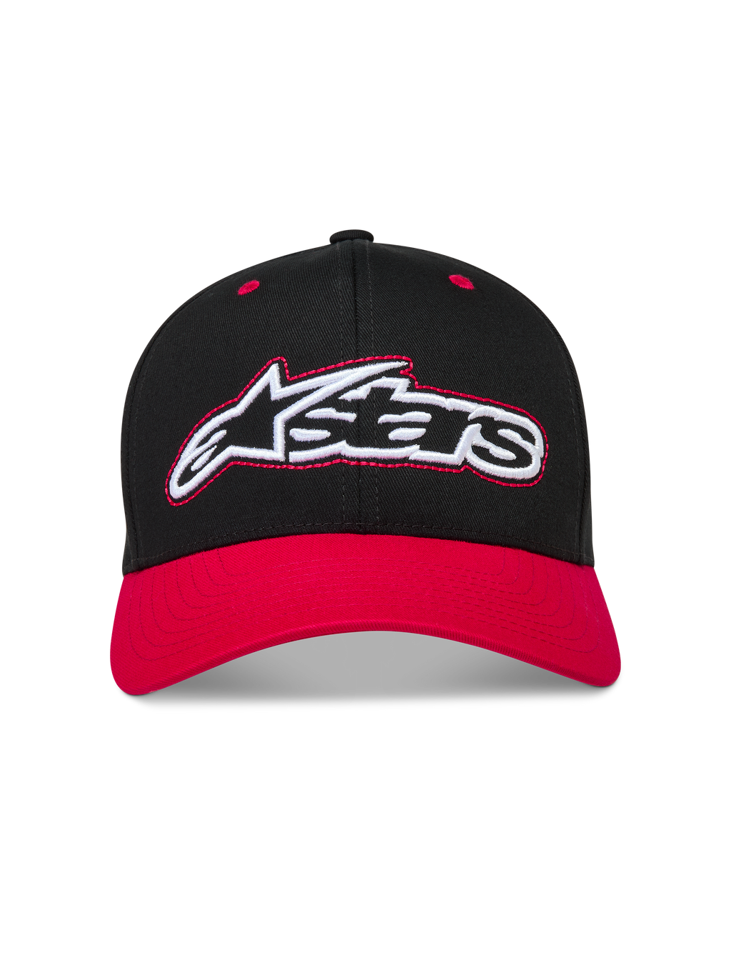 Alpinestars Retro Snapback Casquette, casquette sportswear noire et rouge, visière incurvée et logo Astars brodé.