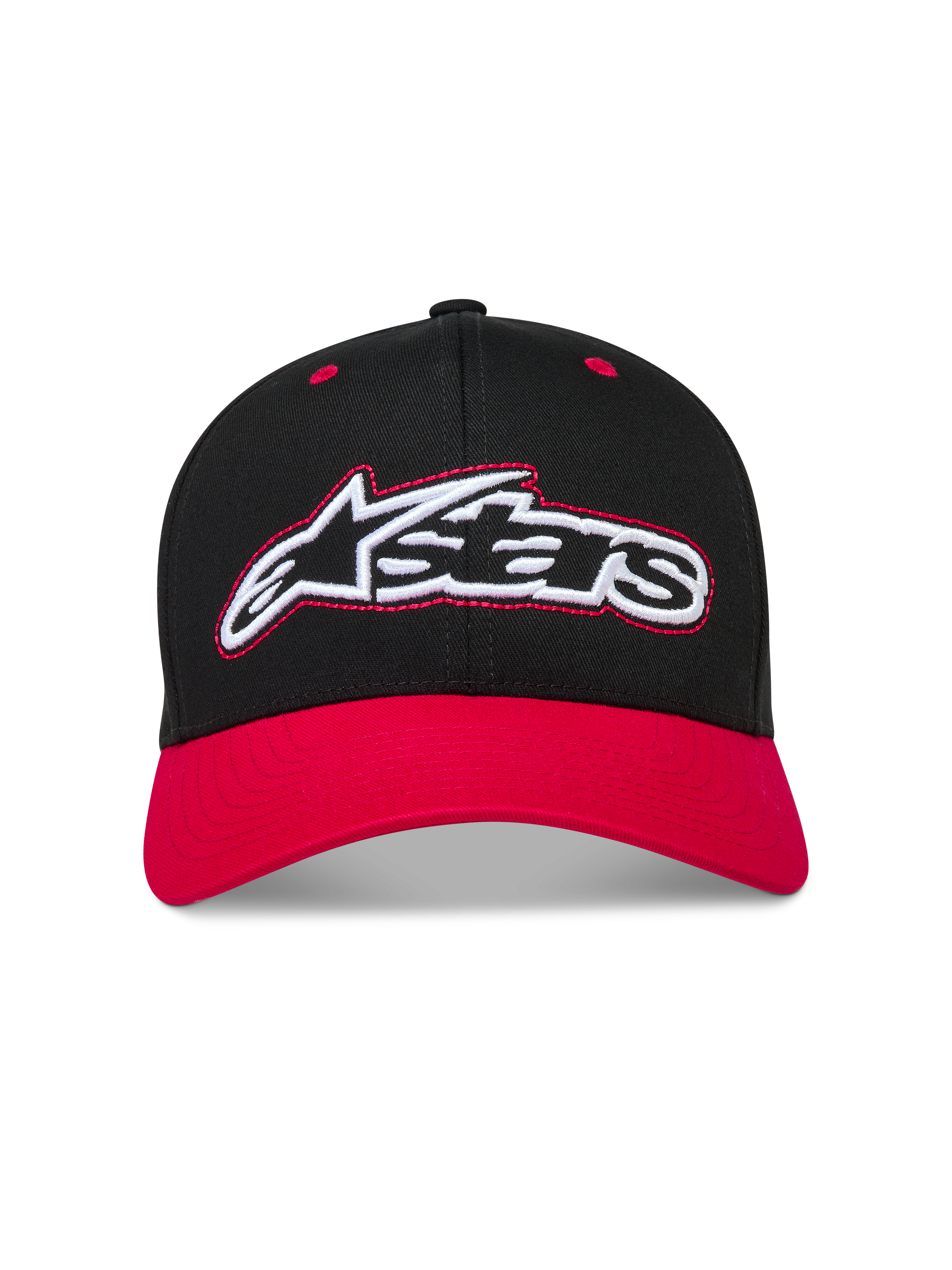 Alpinestars Retro Snapback Casquette, casquette sportswear noire et rouge, visière incurvée et logo Astars brodé.
