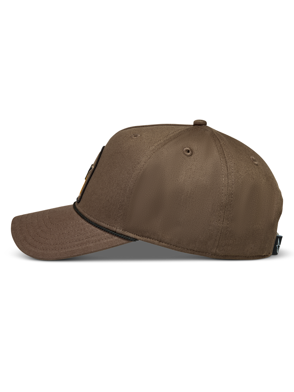 Alpinestars Acme Snapback Hat, walnut brown cotton twill sportswear cap with a curved bill, side view profile.