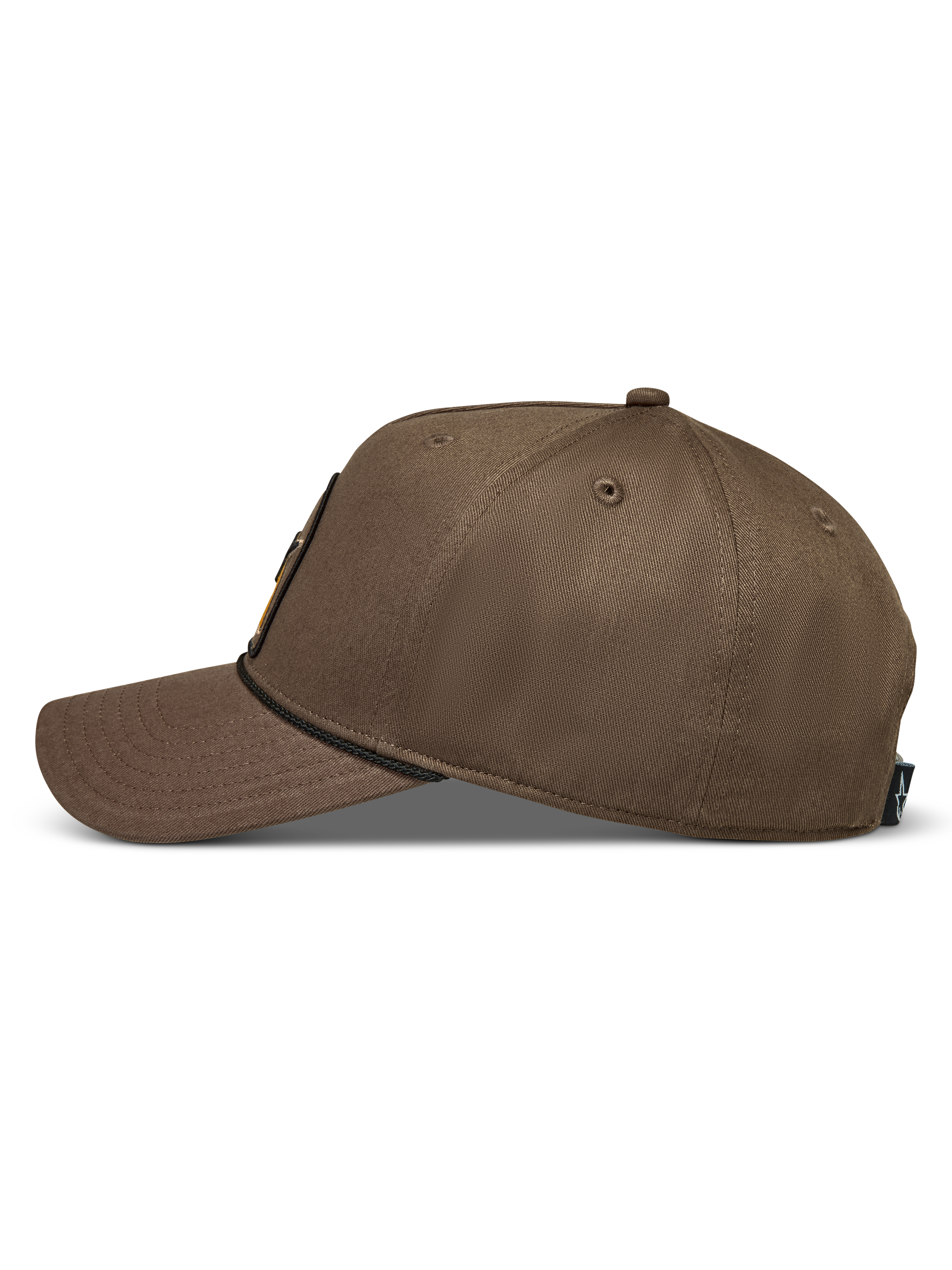 Alpinestars Acme Snapback Hat, walnut brown cotton twill sportswear cap with a curved bill, side view profile.