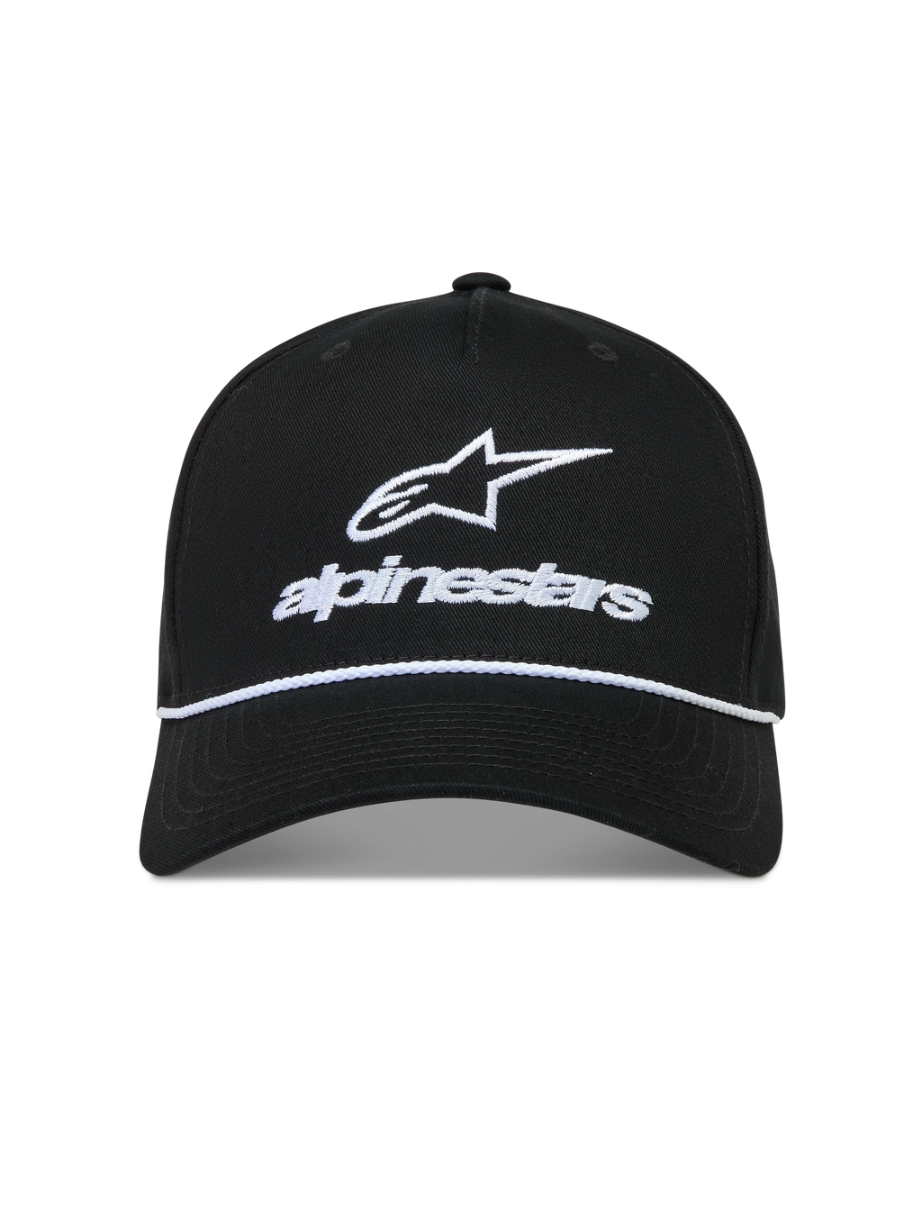 Alpinestars Combo Logo Snapback Hat, black sportswear cap with white embroidered Astars logo and rope detail.