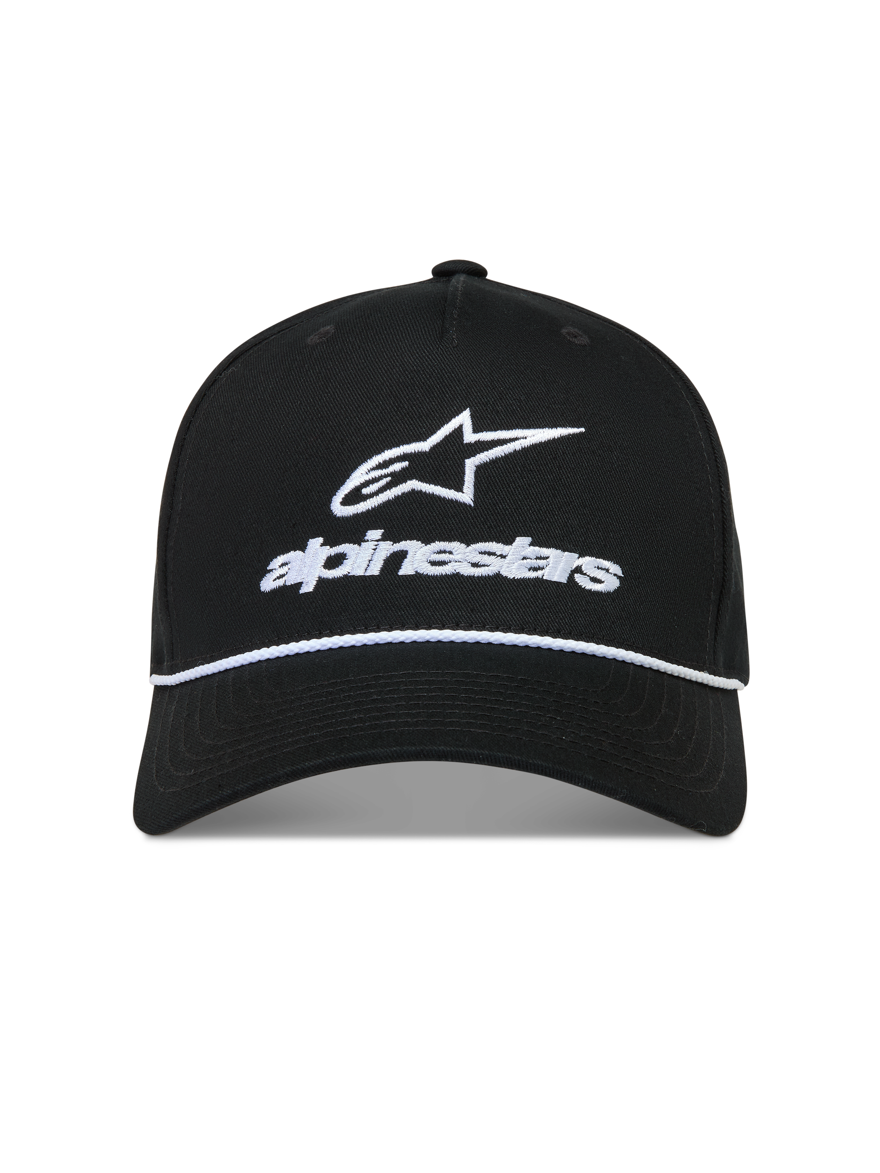 Alpinestars Combo Logo Snapback Hat, black sportswear cap with white embroidered Astars logo and rope detail.