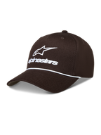 Alpinestars Combo Logo Snapback Hat, Brown Sportswear Cap with white embroidery, decorative rope detail, and curved bill.