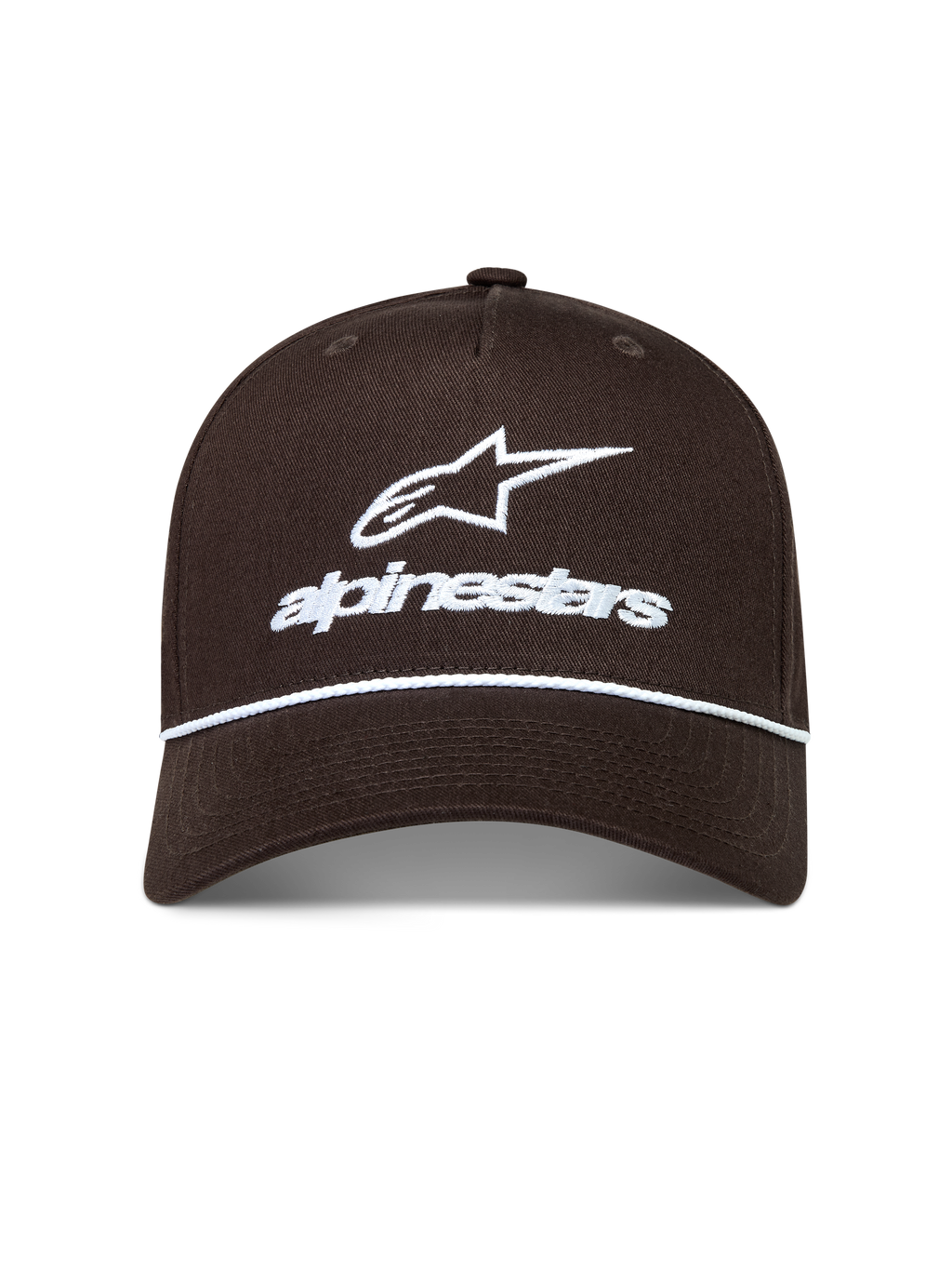 Alpinestars Combo Logo Snapback Hat, Brown Sportswear Cap with white embroidered logo and curved bill.