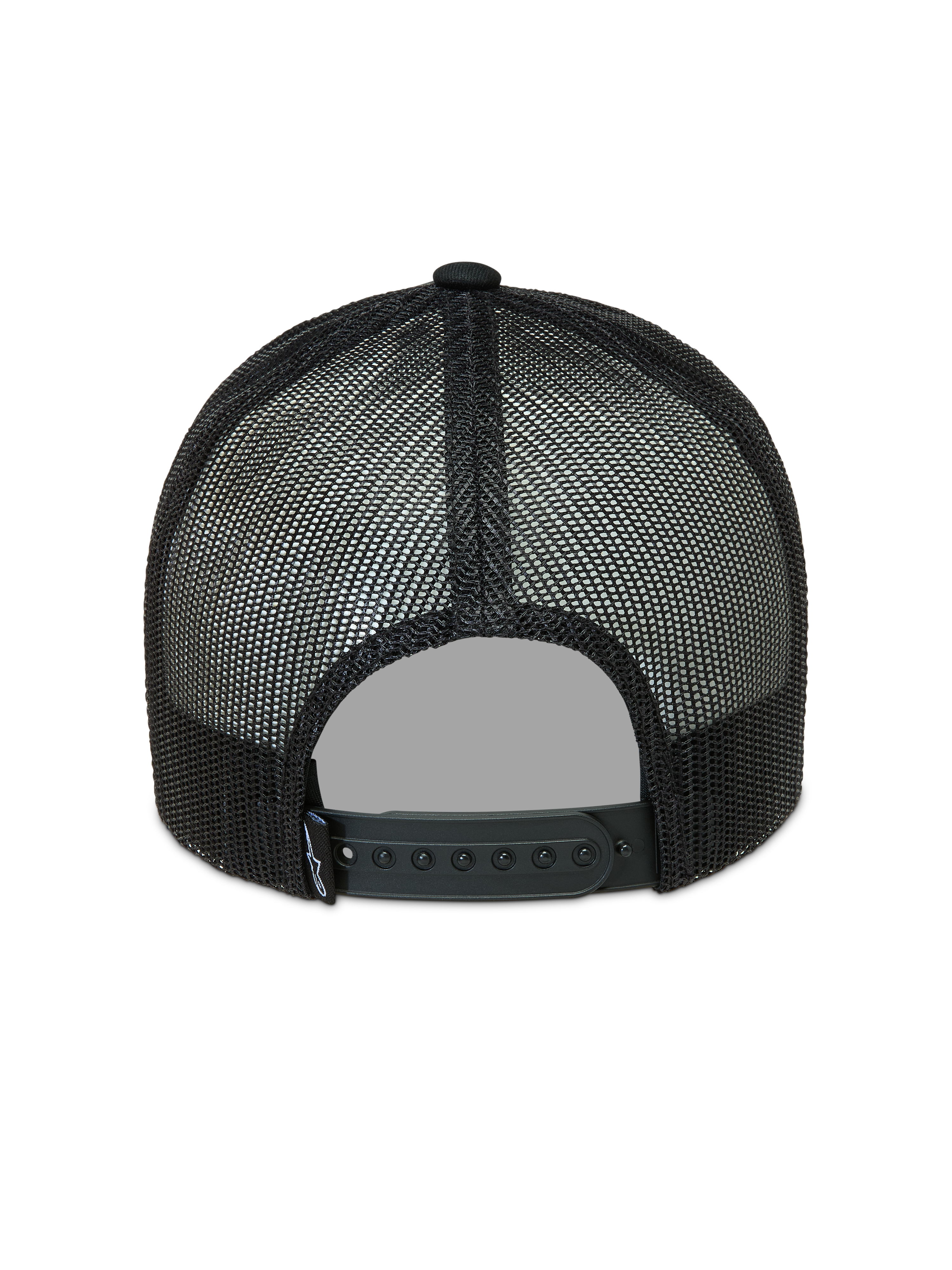 Alpinestars Hemmings Trucker Casquette, casquette de sportswear noire, vue arrière avec maille polyester et snap-back réglable