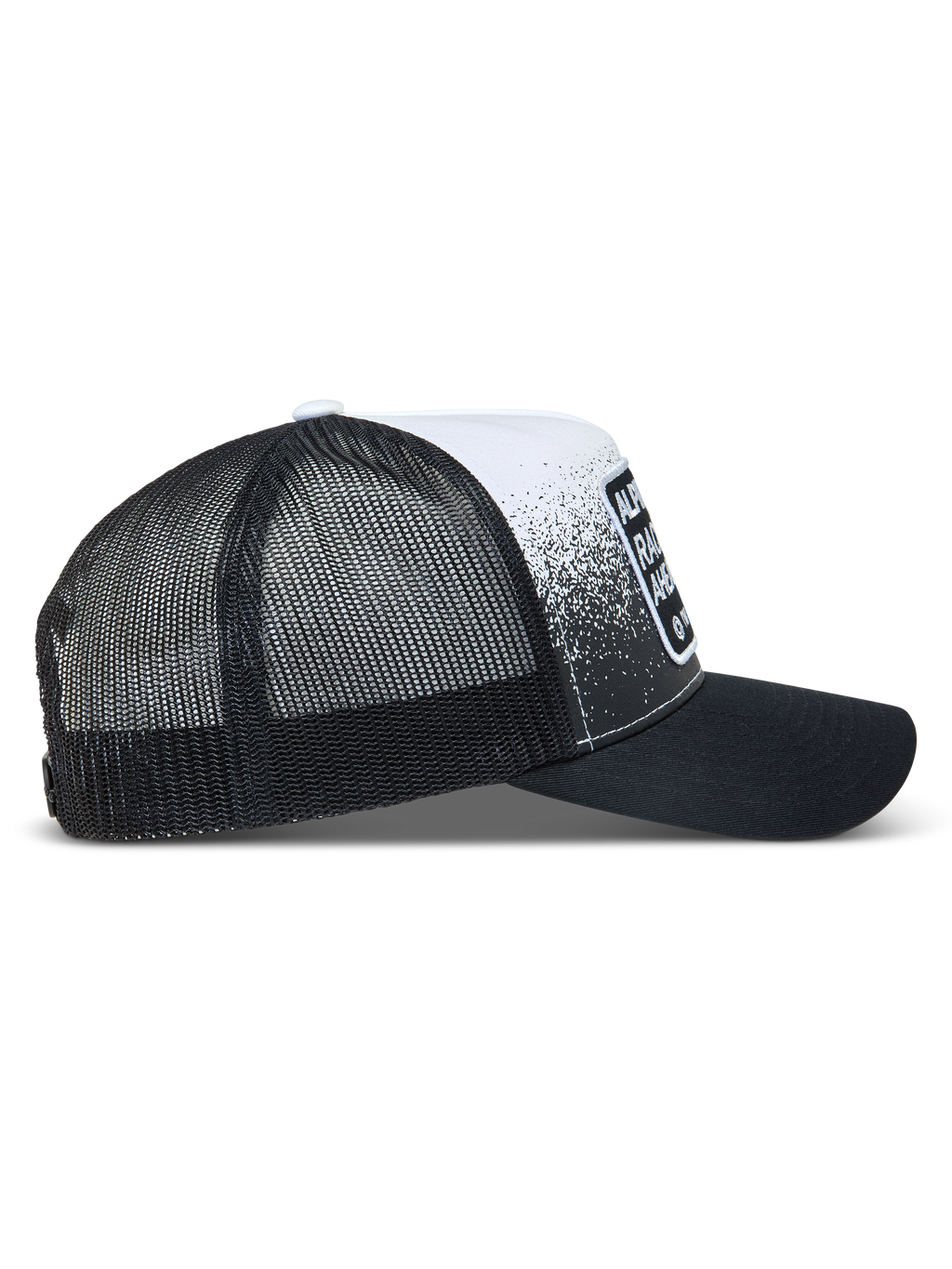 Alpinestars Gravel Trucker, casquette trucker noire et blanche, arrière en maille et imprimé gravier.