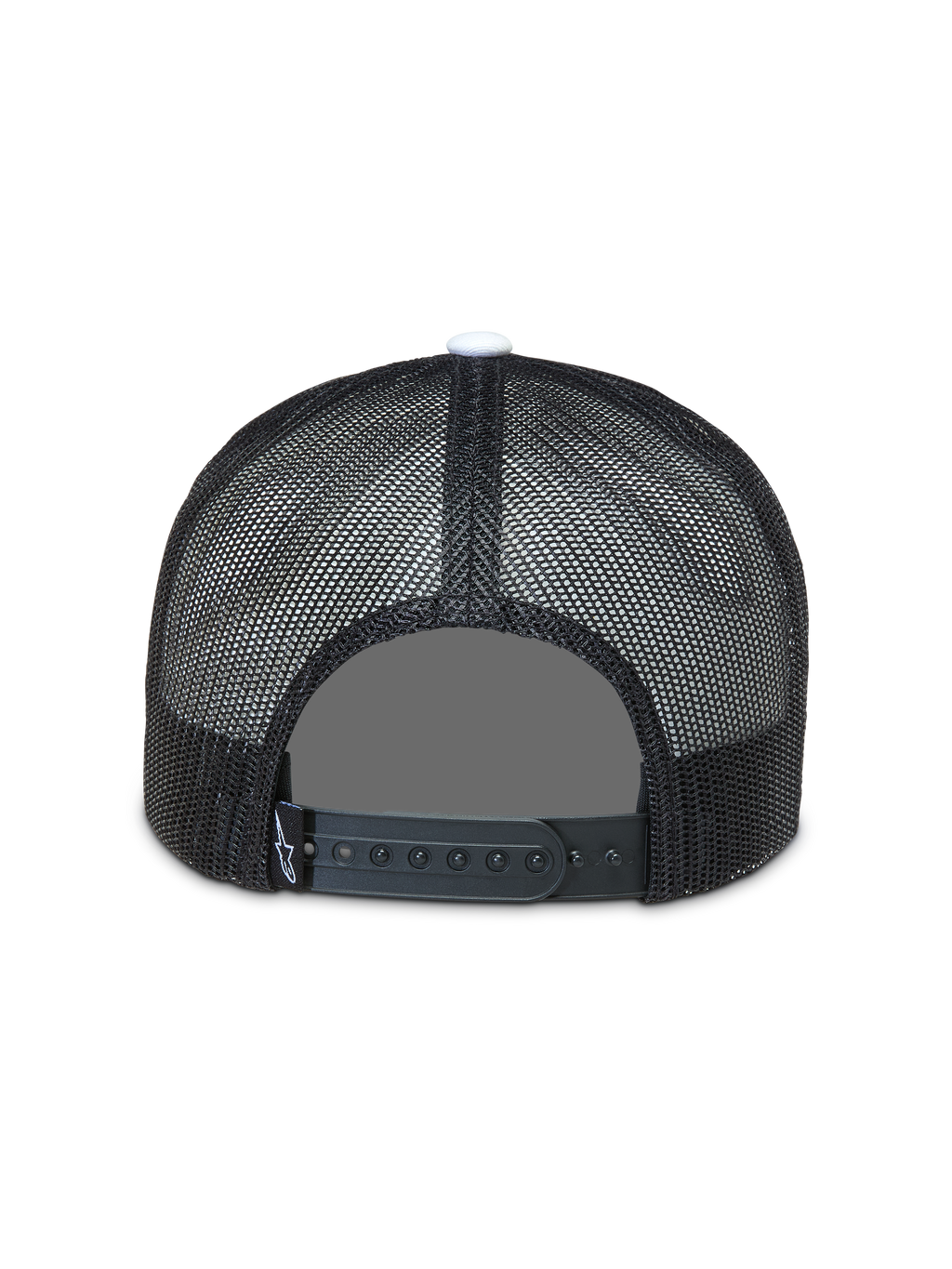 Alpinestars Gravel Trucker, casquette trucker noire, vue de dos avec maille respirante et fermeture à pression réglable