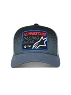Alpinestars Gravel Trucker, casquette trucker grise et noire avec arrière en maille et écusson racing, style sportswear
