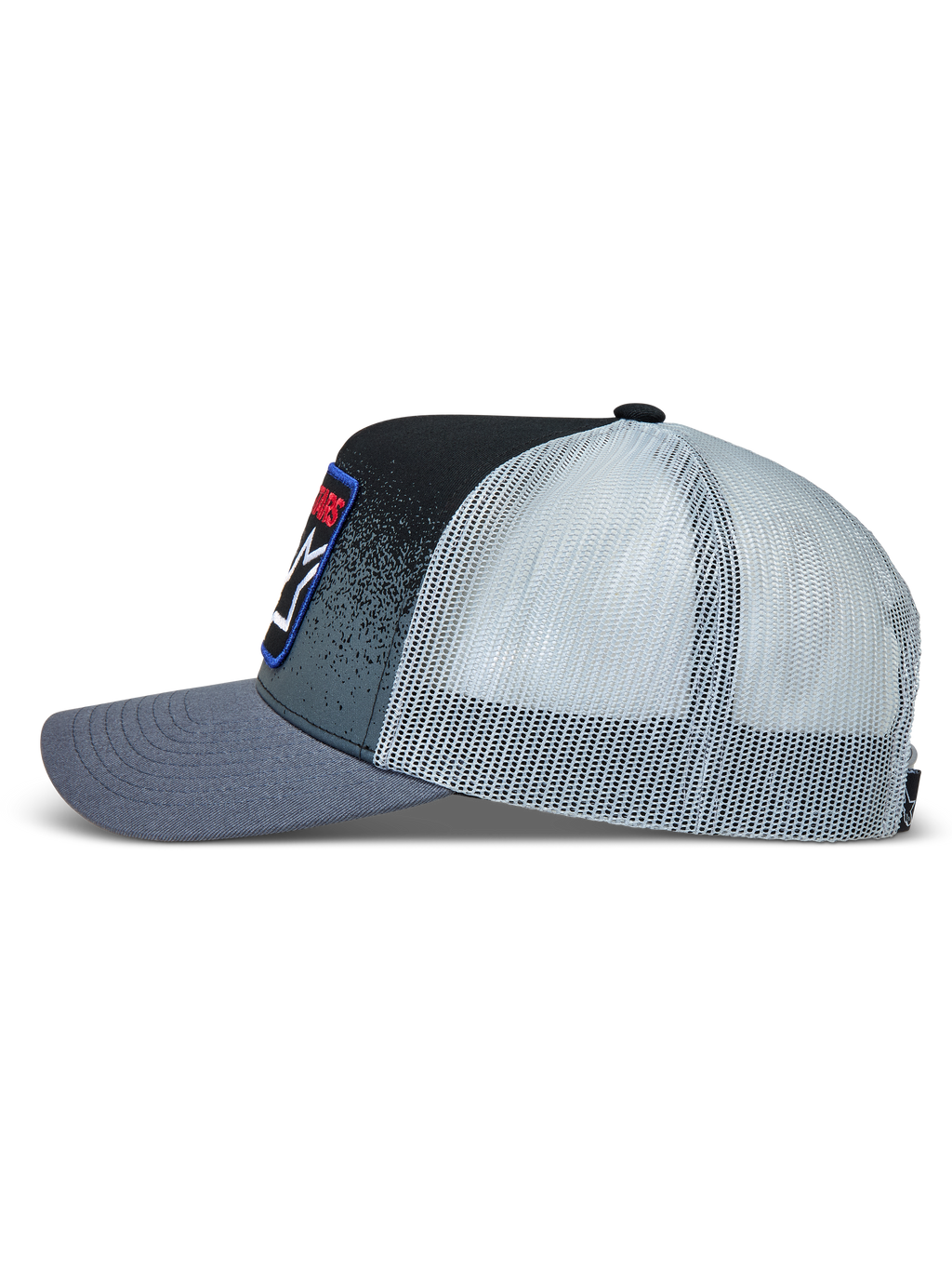 Alpinestars Gravel Trucker Casquette, casquette trucker grise et noire, maille respirante et imprimé texture gravier
