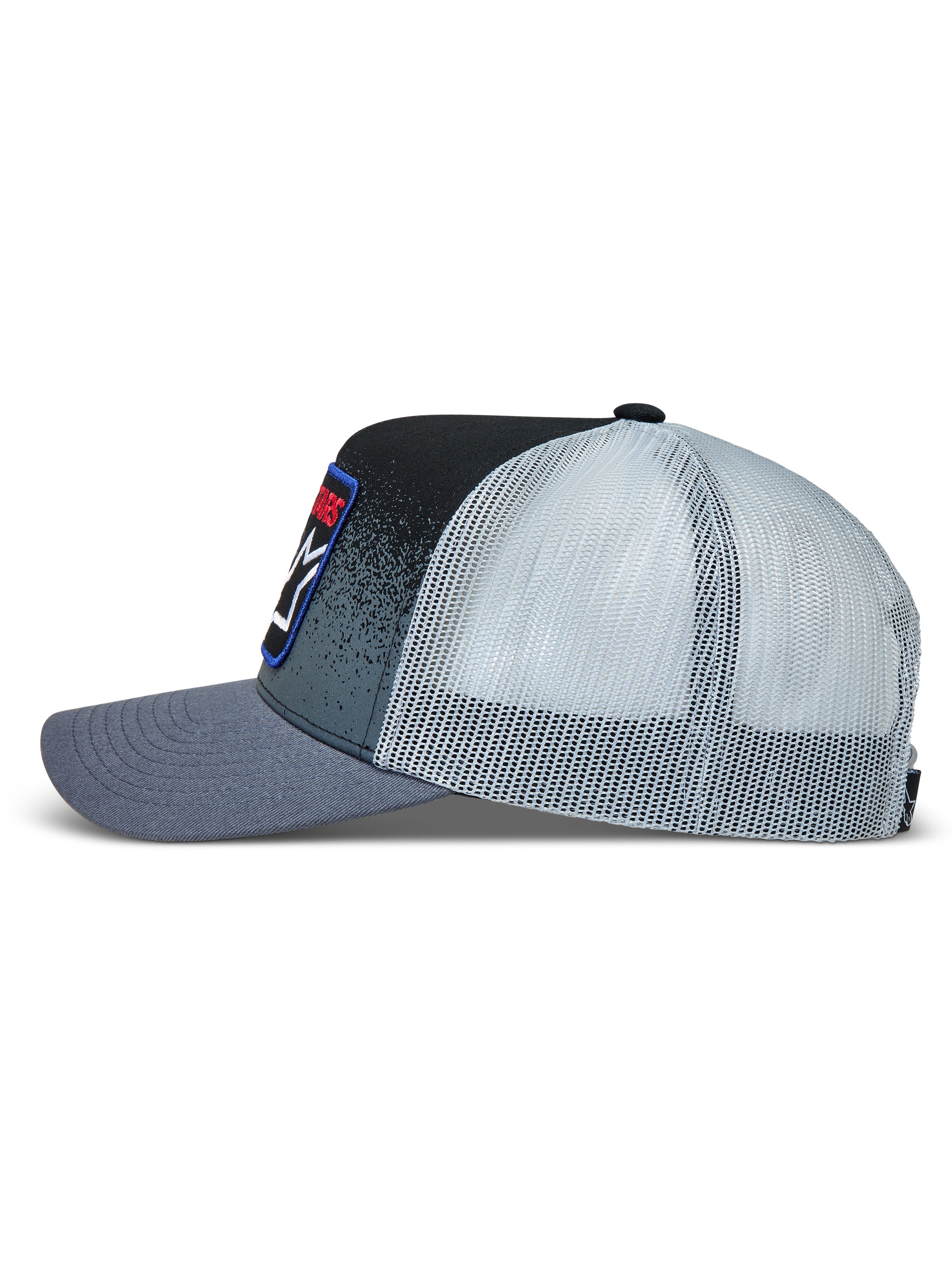 Alpinestars Gravel Trucker Casquette, casquette trucker grise et noire, maille respirante et imprimé texture gravier