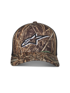 Alpinestars Thicket Realtree Trucker, casquette trucker à motif camouflage et maille noire avec logo Astars blanc brodé.