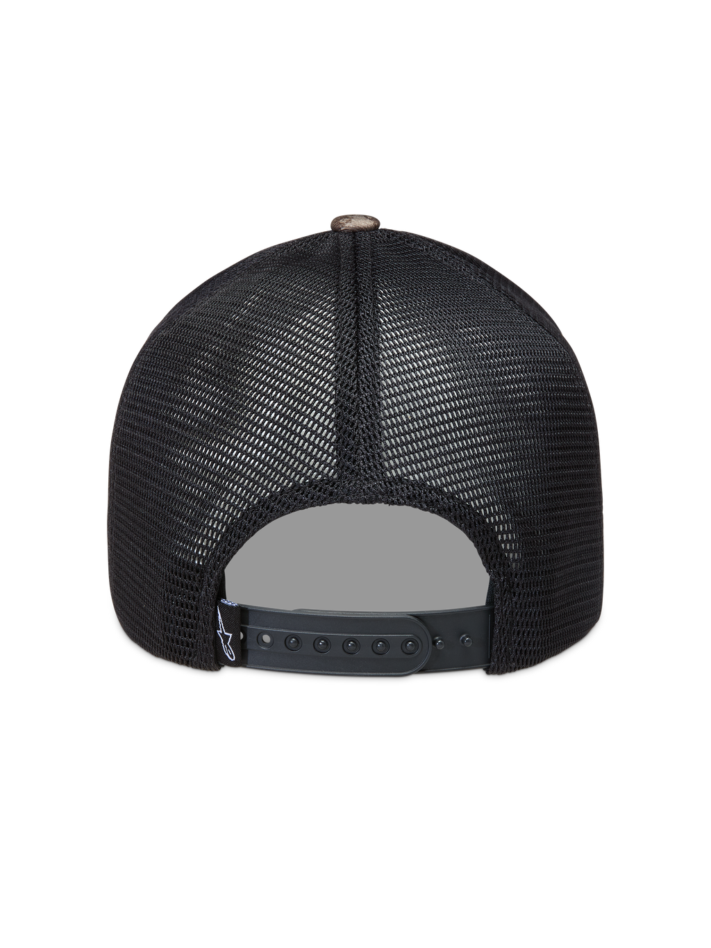 Alpinestars Thicket Realtree Trucker, casquette de sportswear en maille noire avec fermeture à pression, vue de dos