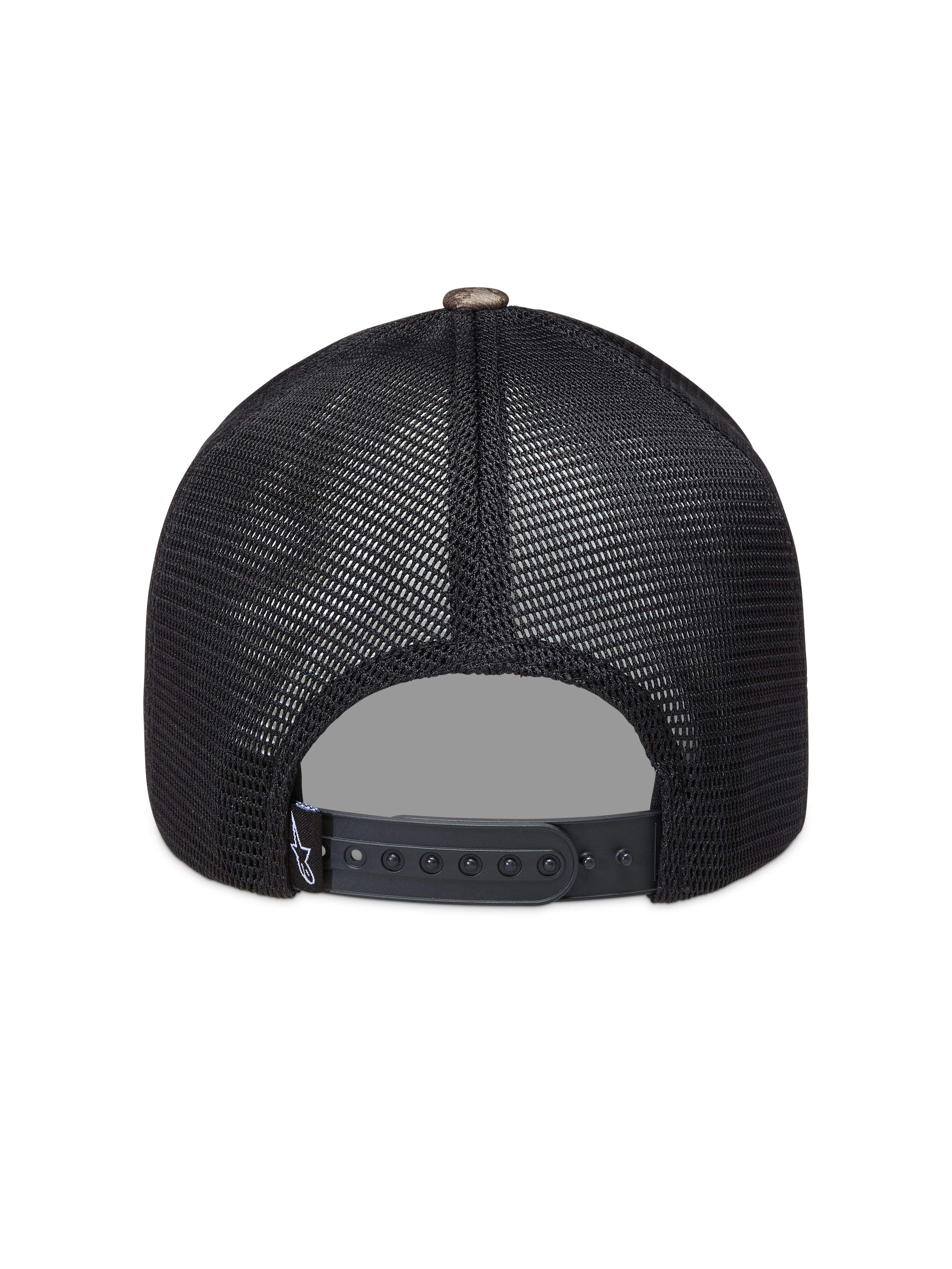 Alpinestars Thicket Realtree Trucker, casquette de sportswear en maille noire avec fermeture à pression, vue de dos