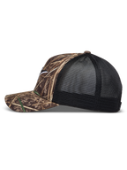 Alpinestars Thicket Realtree Trucker Casquette, casquette trucker noire et camouflage, visière courbée et arrière en maille
