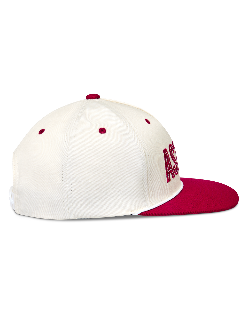 Alpinestars Stadium Snapback Hat, Sportswear Cap with Flat Bill and Structured Crown, Off-White and Red, side profile featuring twill fabric.